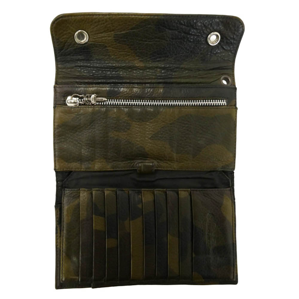 CHROME HEARTS クロムハーツ（原本無） Wave Cross Ball Wallet カモフラージュ ウェーブ クロスボール レザー ウォレット カーキ系【中古】