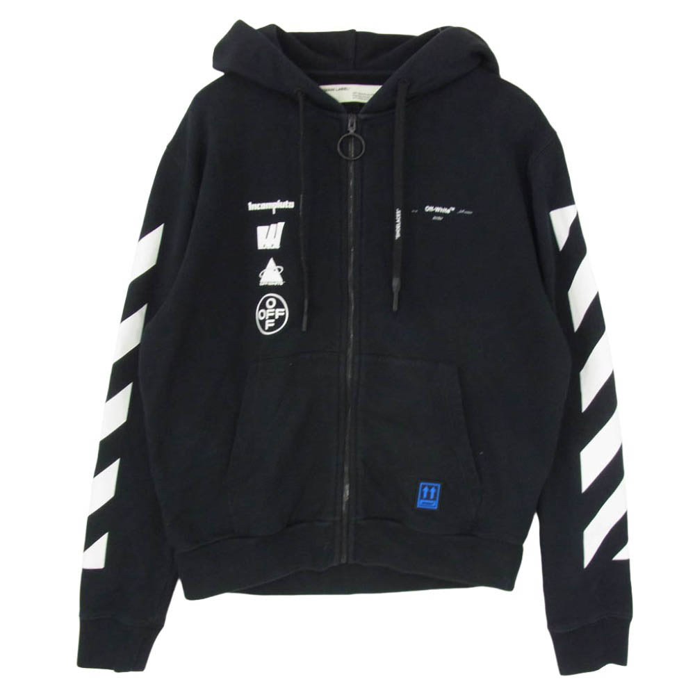 OFF-WHITE オフホワイト 19AW OMBE001E19E30005 MARIANA SLIM ZIPPED HOODIE マリアナ スリム ジップ フーディー プリント パーカー ブラック系 M【中古】