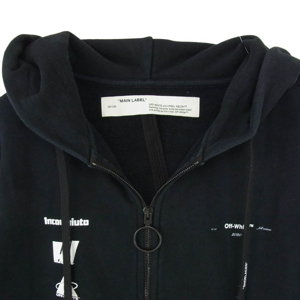 OFF-WHITE オフホワイト 19AW OMBE001E19E30005 MARIANA SLIM ZIPPED HOODIE マリアナ スリム ジップ フーディー プリント パーカー ブラック系 M【中古】