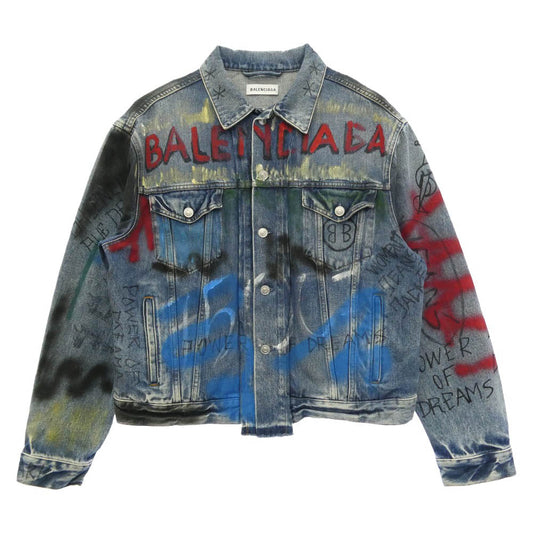 BALENCIAGA バレンシアガ 18AW 529179 TAP04 Graffiti Denim Jacket グラフィック ペイント デニム ジャケット インディゴブルー系 34【中古】