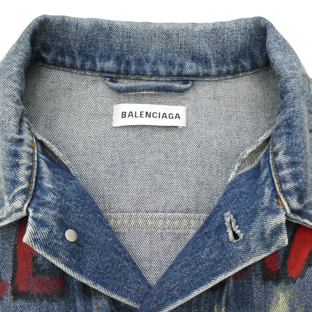 BALENCIAGA バレンシアガ 18AW 529179 TAP04 Graffiti Denim Jacket グラフィック ペイント デニム ジャケット インディゴブルー系 34【中古】