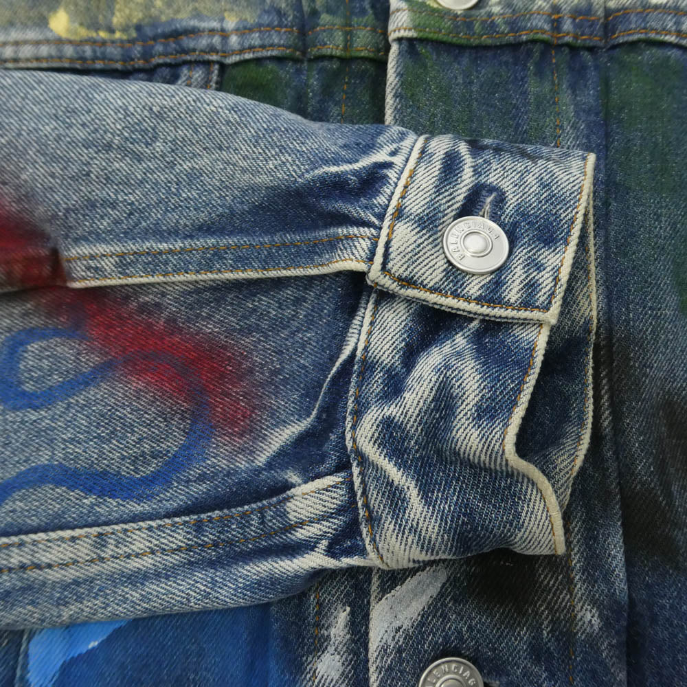 BALENCIAGA バレンシアガ 18AW 529179 TAP04 Graffiti Denim Jacket グラフィック ペイント デニム ジャケット インディゴブルー系 34【中古】
