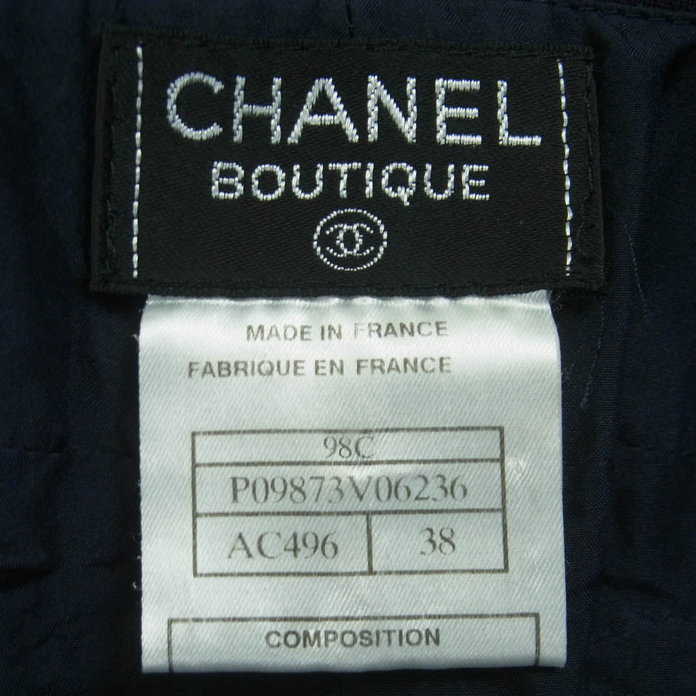 CHANEL シャネル P09873V06236 90s 1998年クルーズコレクション boutique ブティック ココマーク サイドジップ ストレート スラックス パンツ ダークネイビー系 38【中古】