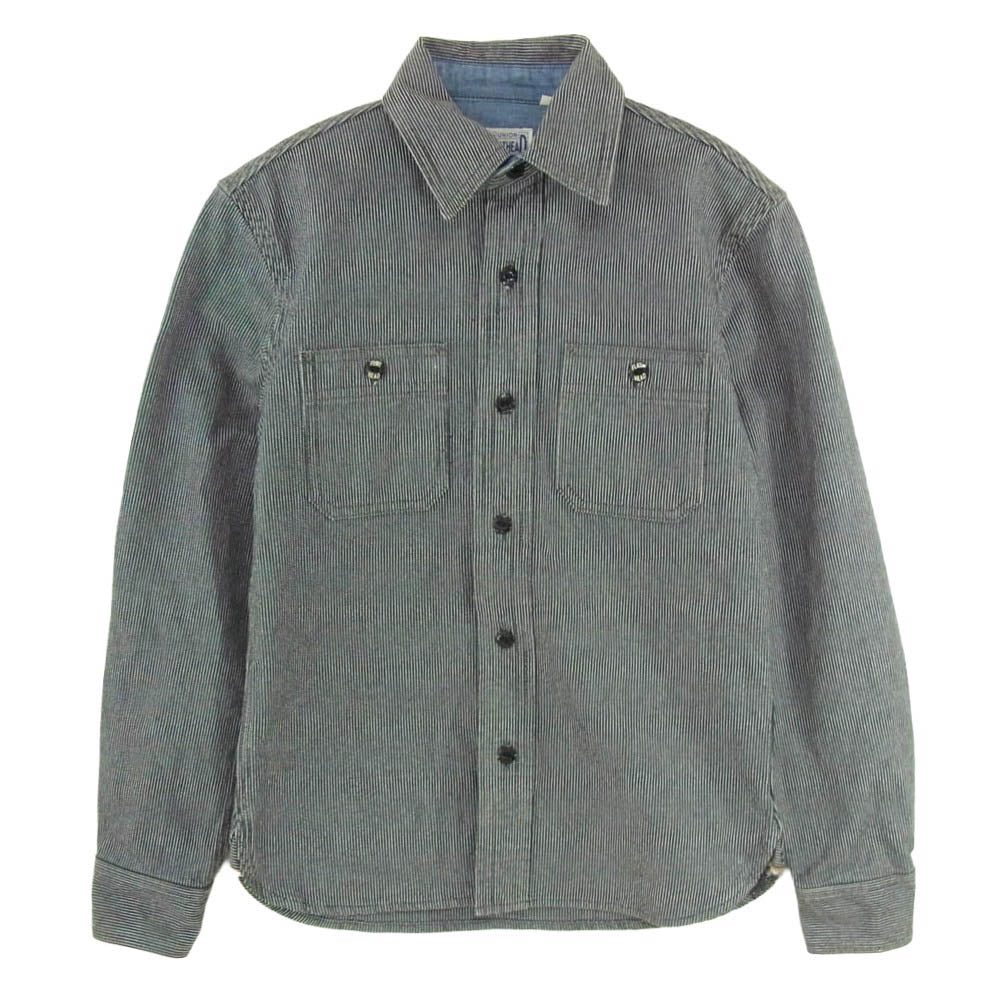 THE FLAT HEAD ザフラットヘッド ヒッコリーストライプ ワーク 長袖 シャツ ブラック系 34【美品】【中古】