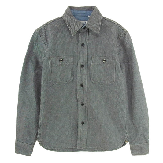 THE FLAT HEAD ザフラットヘッド ヒッコリーストライプ ワーク 長袖 シャツ ブラック系 34【美品】【中古】