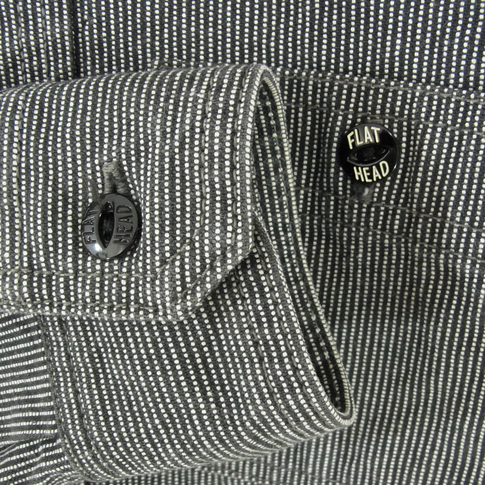 THE FLAT HEAD ザフラットヘッド ヒッコリーストライプ ワーク 長袖 シャツ ブラック系 34【美品】【中古】