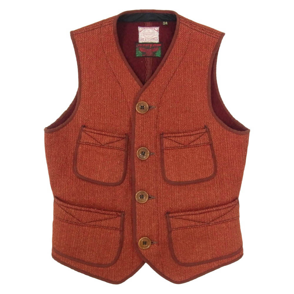FREEWHEELERS フリーホイーラーズ DRUMHELLER ドラムヘラー ビーチクロス ベスト レッド系 バーガンディー系 34【中古】
