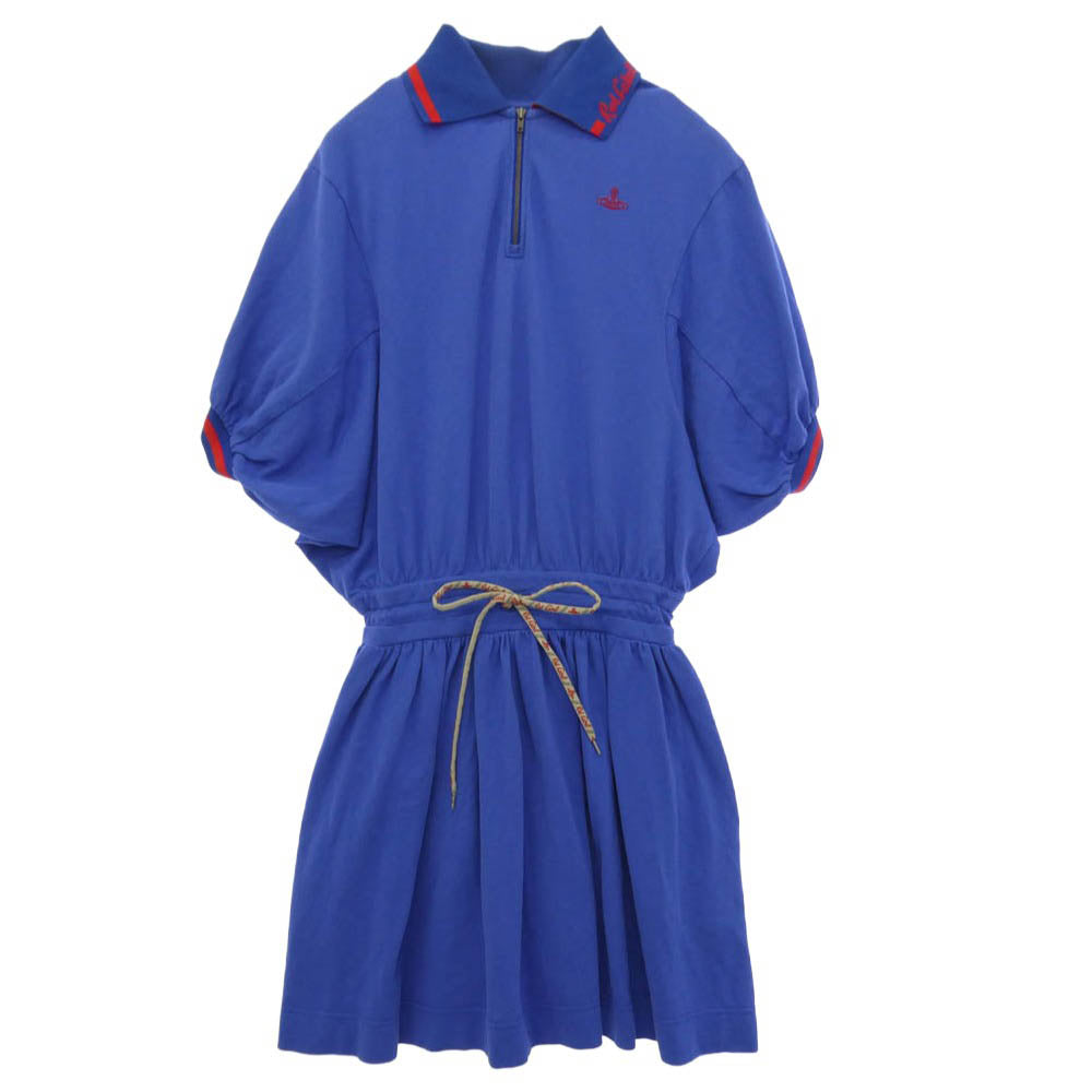 Vivienne Westwood ヴィヴィアンウエストウッド ハーフジップ オーブ ワンポイント 刺? 半袖 ポロシャツ ワンピース ブルー系 00【中古】