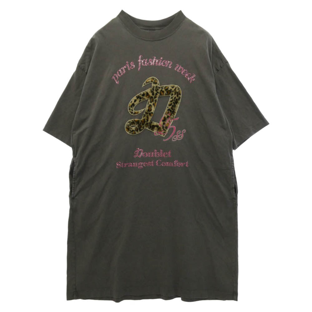 doublet ダブレット 25SS 25SS30CS367 DOUBLET PFW TOUR T-SHIRT パリ ファッションウィーク ツアー ロング丈 Tシャツ 半袖 カットソー グレー系【中古】