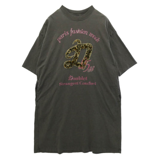 doublet ダブレット 25SS 25SS30CS367 DOUBLET PFW TOUR T-SHIRT パリ ファッションウィーク ツアー ロング丈 Tシャツ 半袖 カットソー グレー系【中古】