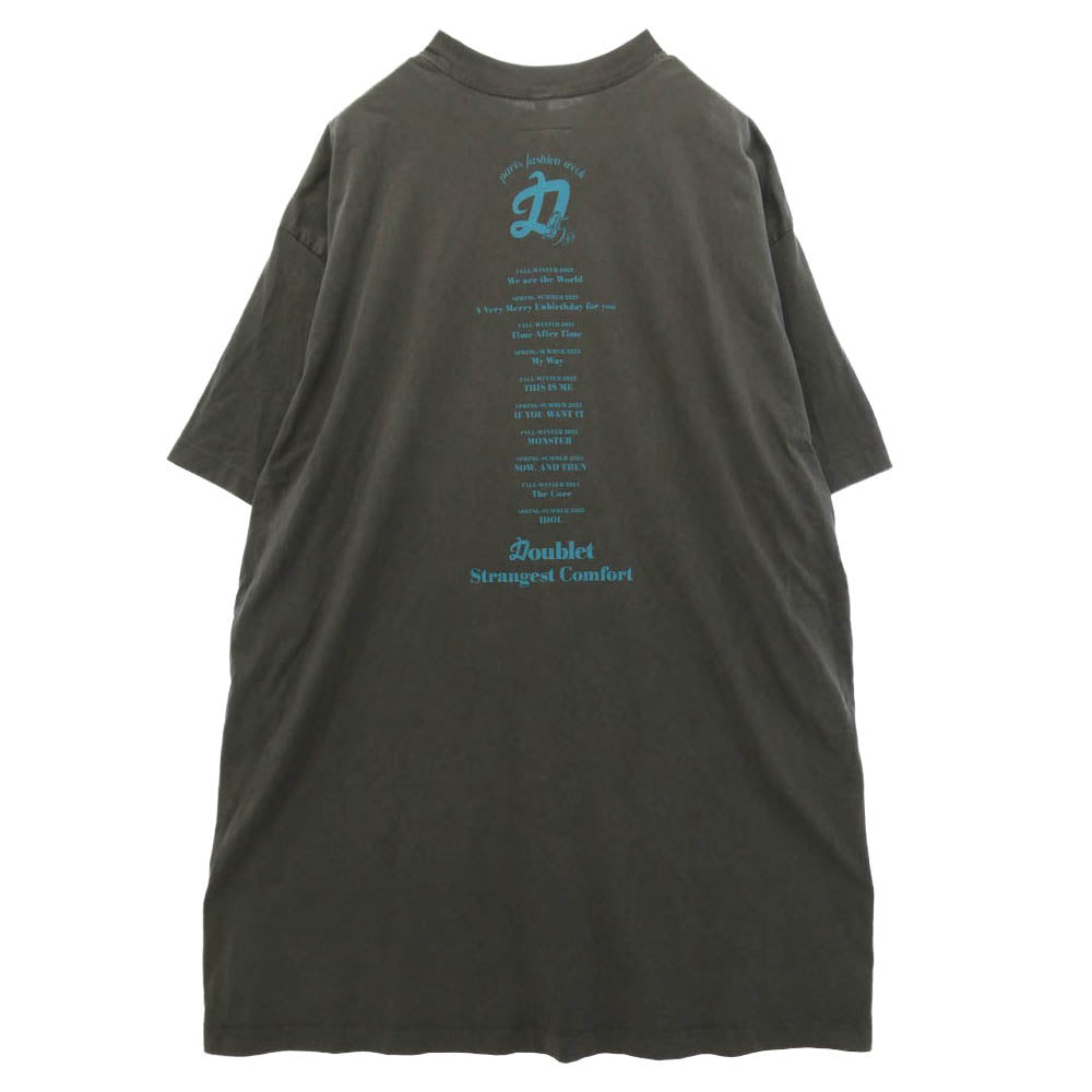 doublet ダブレット 25SS 25SS30CS367 DOUBLET PFW TOUR T-SHIRT パリ ファッションウィーク ツアー ロング丈 Tシャツ 半袖 カットソー グレー系【中古】