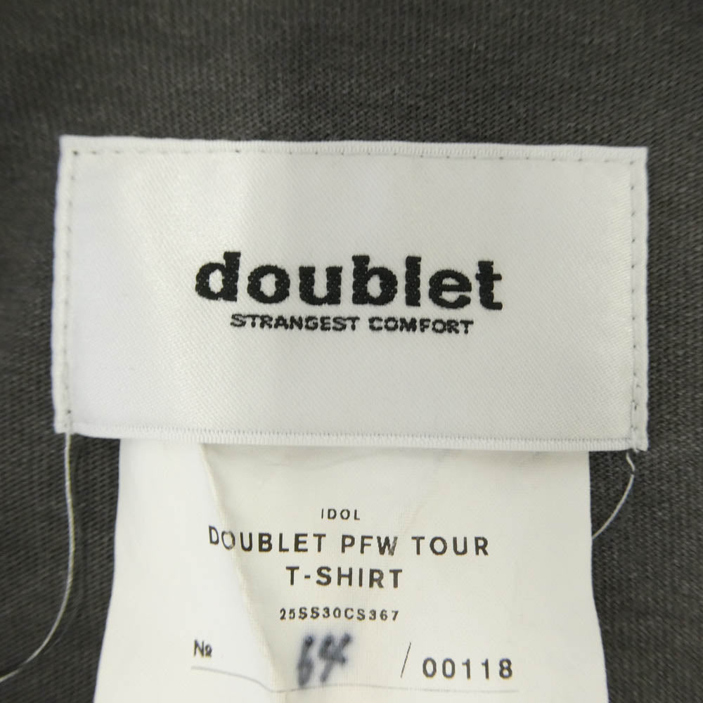 doublet ダブレット 25SS 25SS30CS367 DOUBLET PFW TOUR T-SHIRT パリ ファッションウィーク ツアー ロング丈 Tシャツ 半袖 カットソー グレー系【中古】