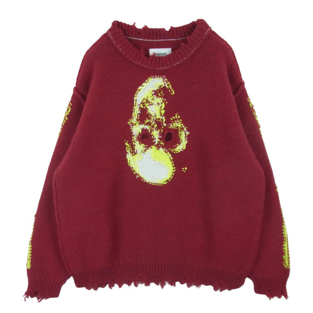 doublet ダブレット 25AW 25AW66KN199 GLOW-IN-THE-DARK SKULL KNIT PULLOVER スカル プルオーバー ニット セーター レッド系 M【中古】