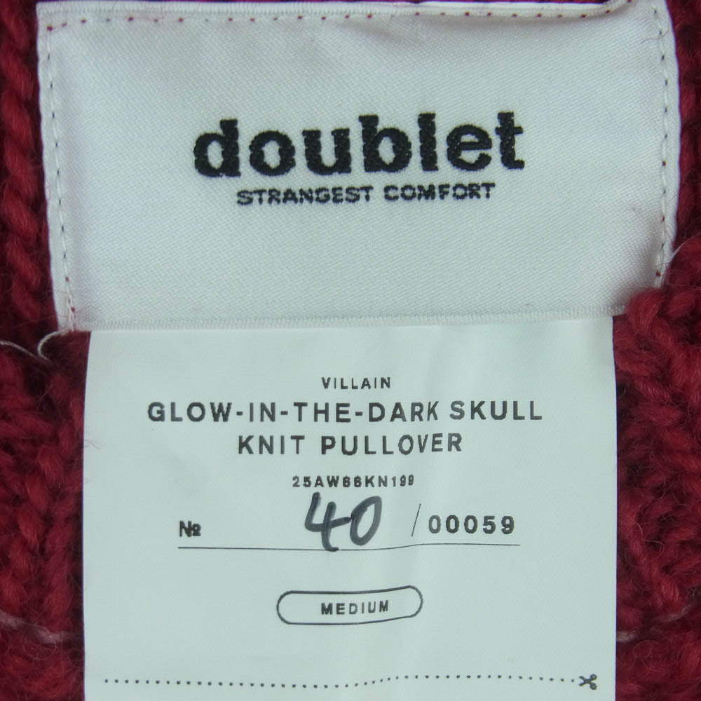 doublet ダブレット 25AW 25AW66KN199 GLOW-IN-THE-DARK SKULL KNIT PULLOVER スカル プルオーバー ニット セーター レッド系 M【中古】
