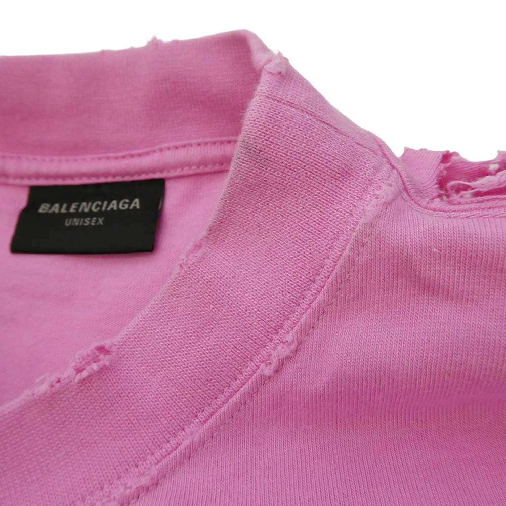 BALENCIAGA バレンシアガ 24aw 787349 TQVW4 Oversized T-shirt オーバーサイズ ダメージ 加工 半袖 Tシャツ カットソー ピンク系 L【中古】