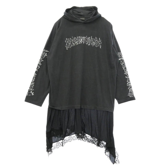 BALENCIAGA バレンシアガ 768077 TPVQ1 Hooded Hybrid Dress ダークウェブ ロゴプリント フーデッド ハイブリッド ドレス ワンピース ブラック系 3【中古】