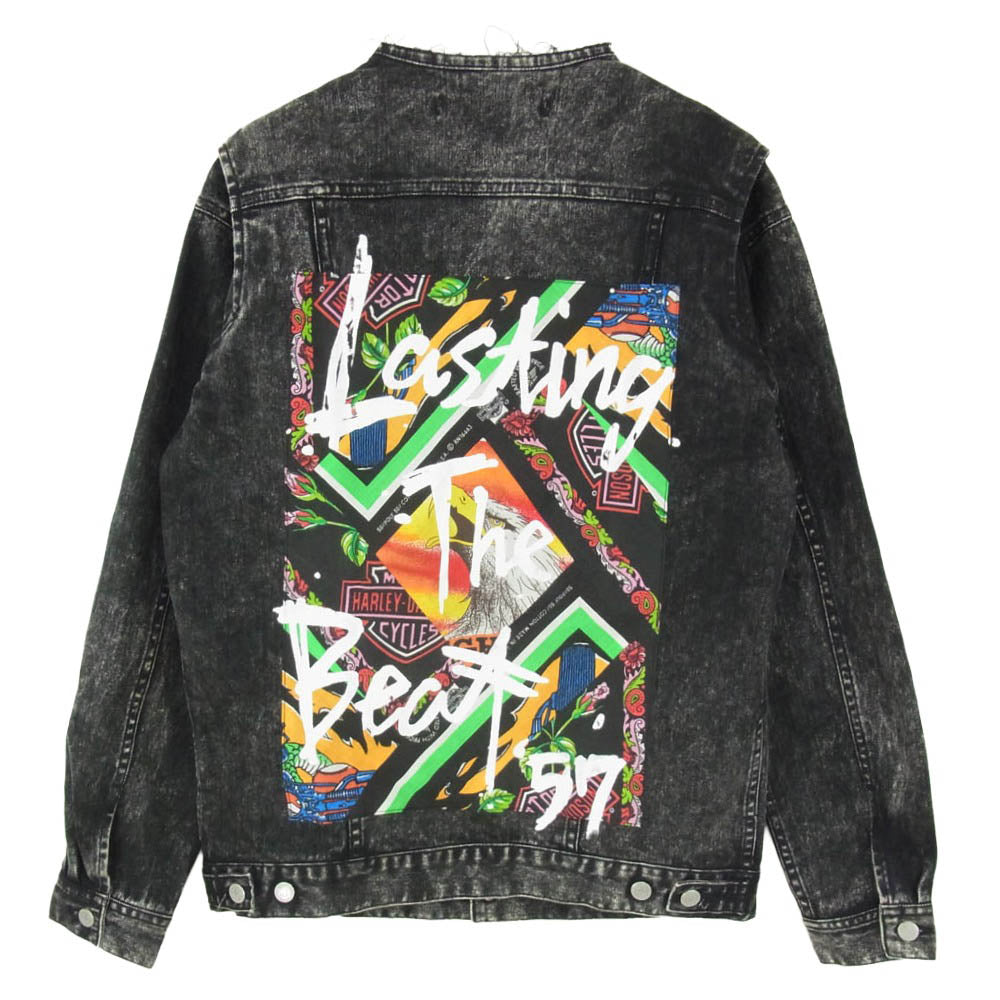 BACKBONE バックボーン 17SS BB17SS-DB10 ペイント バックプリント スタッズ ノーカラー デニム ジャケット ブラック系 M【中古】