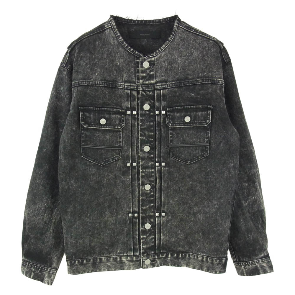 BACKBONE バックボーン 17SS BB17SS-DB10 ペイント バックプリント スタッズ ノーカラー デニム ジャケット ブラック系 M【中古】