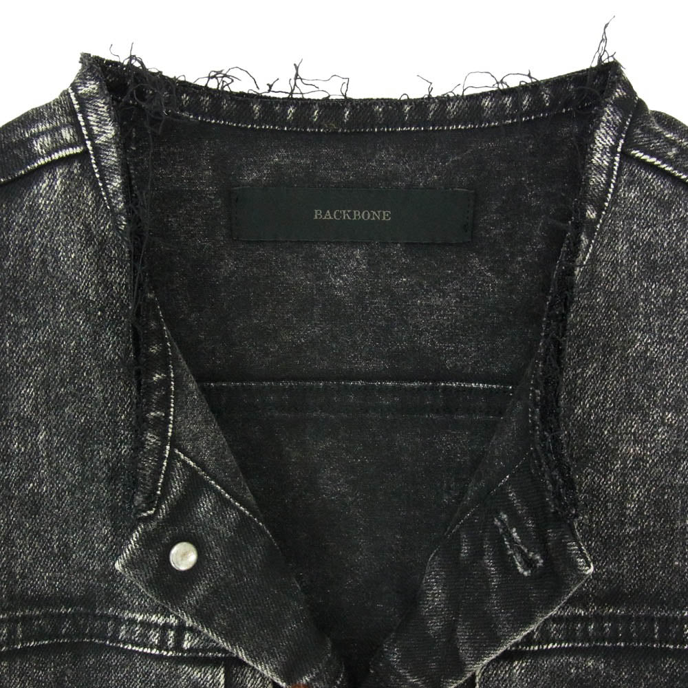 BACKBONE バックボーン 17SS BB17SS-DB10 ペイント バックプリント スタッズ ノーカラー デニム ジャケット ブラック系 M【中古】