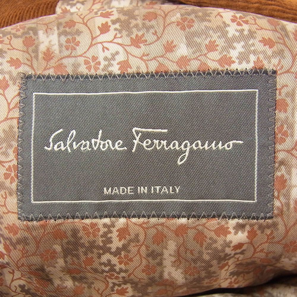 Salvatore Ferragamo サルヴァトーレフェラガモ 裏地フローラル総柄 肩パッド入り コーデュロイ 3B テーラード ジャケット ブラウン系 サイズ表記無【中古】
