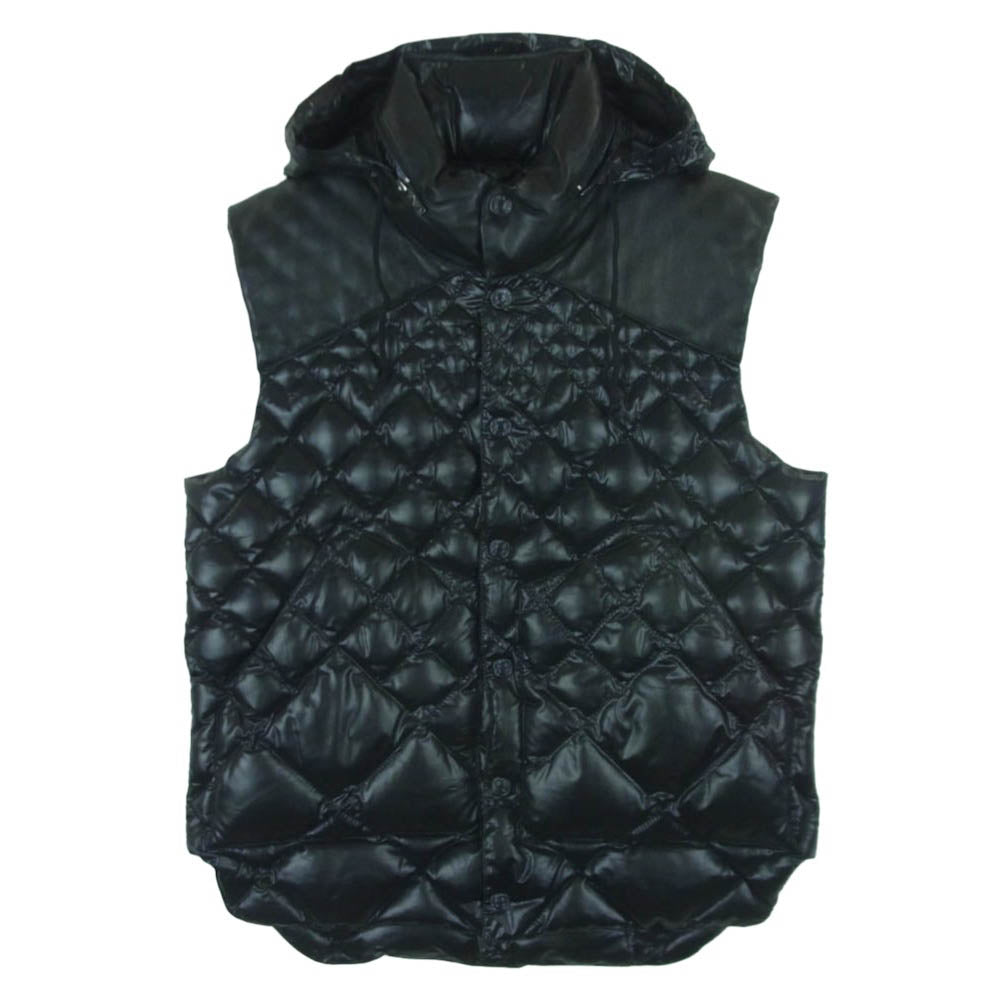 Emporio Armani エンポリオ・アルマーニ F1K260 レザー切替 キルティング ダウン ベスト 中国製 ブラック系 50【中古】