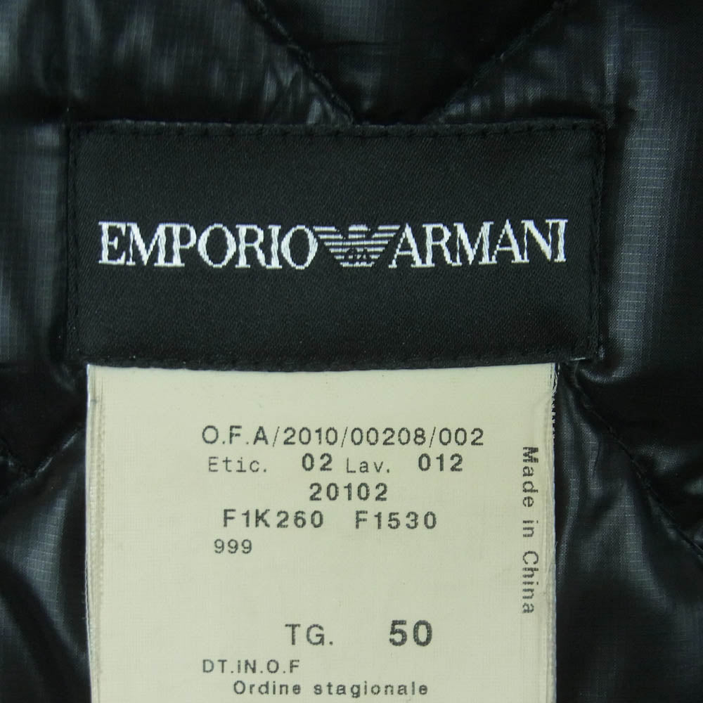 Emporio Armani エンポリオ・アルマーニ F1K260 レザー切替 キルティング ダウン ベスト 中国製 ブラック系 50【中古】
