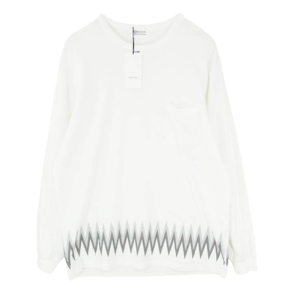 KUON クオン 143CS062500 ZIGZAG PRINTED LONG SLEEVE T-SHIRT ジグザグプリント 長袖 Tシャツ ホワイト系 XL【極上美品】【中古】