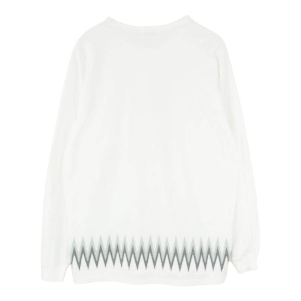 KUON クオン 143CS062500 ZIGZAG PRINTED LONG SLEEVE T-SHIRT ジグザグプリント 長袖 Tシャツ ホワイト系 XL【極上美品】【中古】