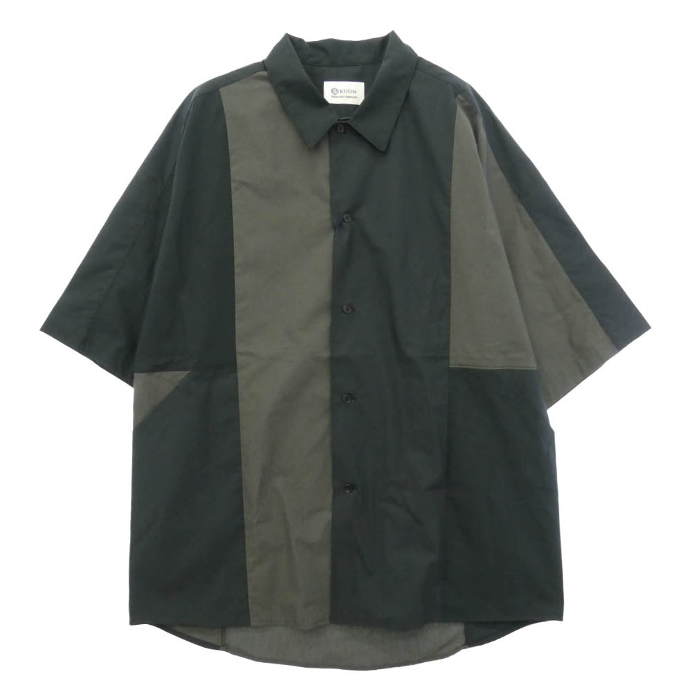 KUON クオン 114SH051313 Kite Shirt S/S パターン切替 半袖 シャツ ブラック系 グレー系 L【極上美品】【中古】