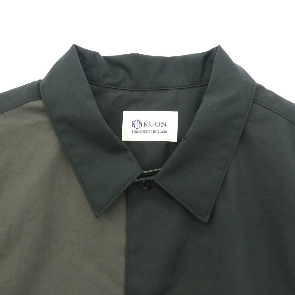 KUON クオン 114SH051313 Kite Shirt S/S パターン切替 半袖 シャツ ブラック系 グレー系 L【極上美品】【中古】