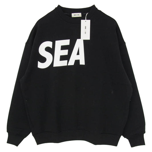WIND AND SEA ウィンダンシー 26SS WDS-O-CLN-26-Q1-CS-02 RELAXED FIT CREWNECK PONTE SWEATSHIRT ロゴプリント クルーネックスウェットシャツ トレーナー ブラック系 M【極上美品】【中古】