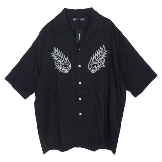 MINEDENIM マインデニム 25SS 2504-5002 Cu.Denim Boot Crest Open Collar SH 4ozライトオンス デニム キュプラ糸 ウエスタンブーツ柄 刺繍 オープンカラー 半袖 シャツ ブラック系 2【極上美品】【中古】