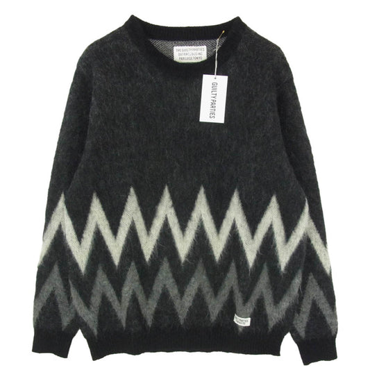 WACKO MARIA ワコマリア 19AW 19FW-WMK-KN11 ZIGZAG MOHAIR CREW NECK SWEATER ジグザグ モヘア クルーネック セーター ニット ブラック系 L【新古品】【未使用】【中古】