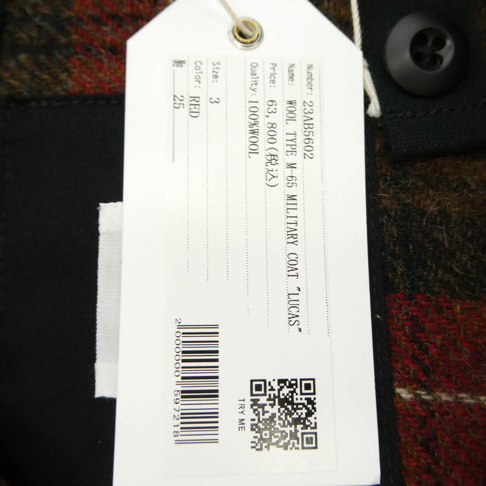BEDWIN & THE HEARTBREAKERS ベドウィンアンドザハートブレイカーズ 23AW 23AB5602 WOOL TYPE M-65 MILITARY COAT MOON社製 シェットランドウール生地 フィッシュテール モッズコート レッド系 3【極上美品】【中古】