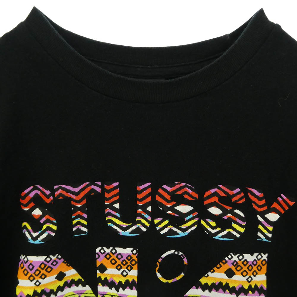 STUSSY ステューシー 90s OLD USA製 No.4 ラスタカラー ロゴ プリント Tシャツ 半袖 カットソー ブラック系 S【中古】