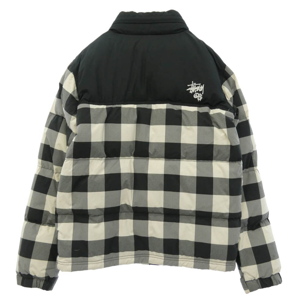 STUSSY ステューシー girls ガールズ ブロック チェック ロゴ 刺? ダウン ジャケット ブラック系 ホワイト系 S【中古】