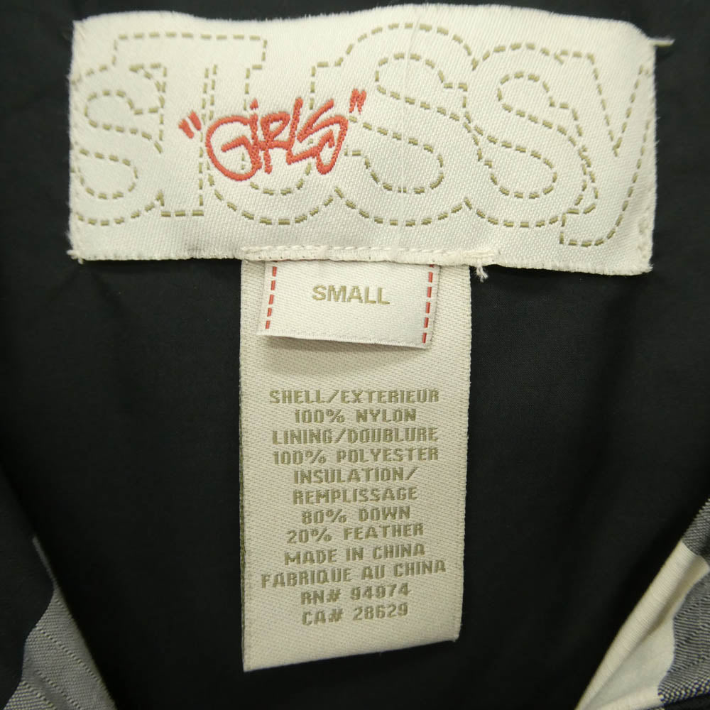 STUSSY ステューシー girls ガールズ ブロック チェック ロゴ 刺? ダウン ジャケット ブラック系 ホワイト系 S【中古】