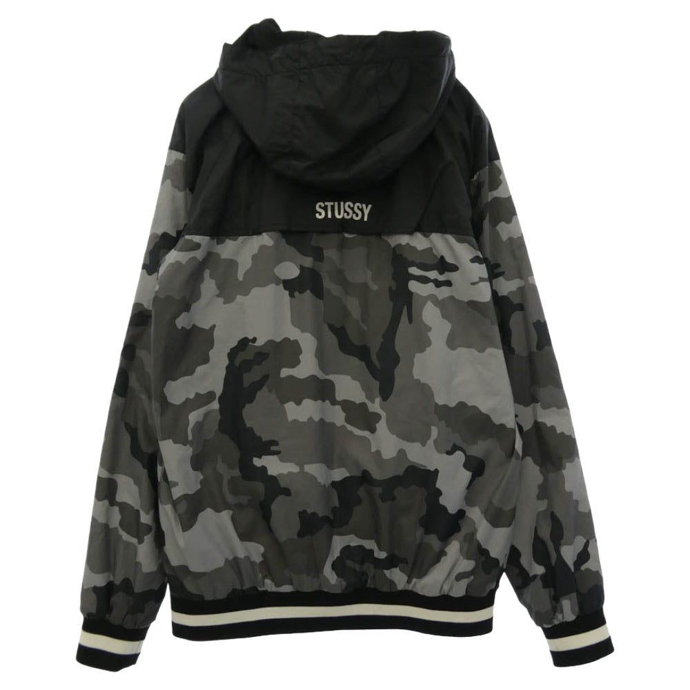 STUSSY ステューシー カモフラージュ 迷彩 柄 ロゴ プリント フーデッド ナイロン ジャケット グレー系 S【中古】