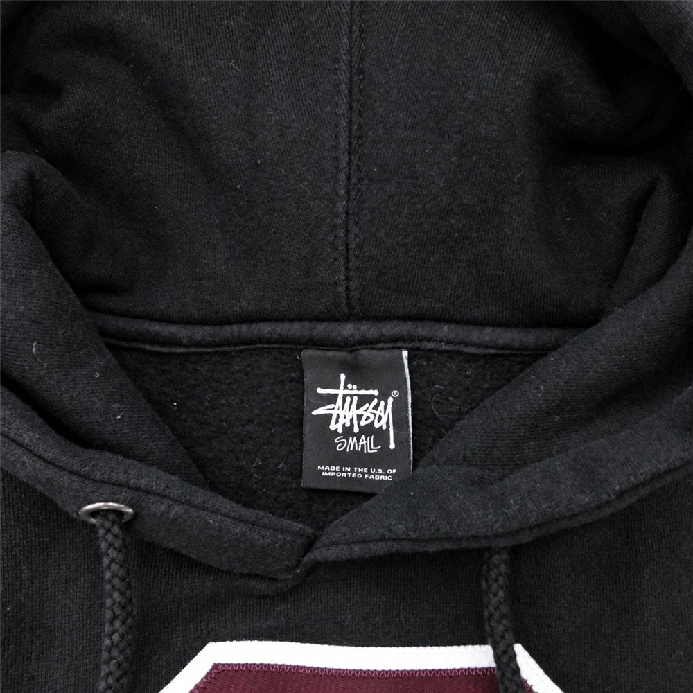 STUSSY ステューシー USA製 S ワッペン ロゴ プルオーバー スウェット パーカー ブラック系 S【中古】