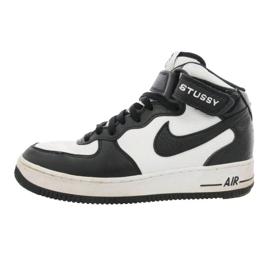 NIKE ナイキ STUSSY ステューシー 22SS DJ7840-002 × Stussy Air Force 1 Mid Black and Light Bone ステューシー エアフォース ミッド ブラック アンド ライトボーン スニーカー ブラック系 ホワイト系 27.5cm【中古】