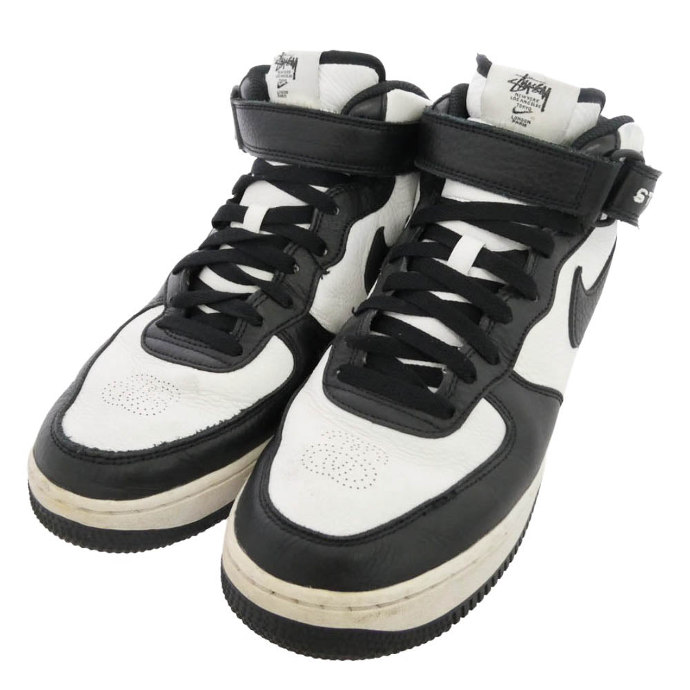 NIKE ナイキ STUSSY ステューシー 22SS DJ7840-002 × Stussy Air Force 1 Mid Black and Light Bone ステューシー エアフォース ミッド ブラック アンド ライトボーン スニーカー ブラック系 ホワイト系 27.5cm【中古】