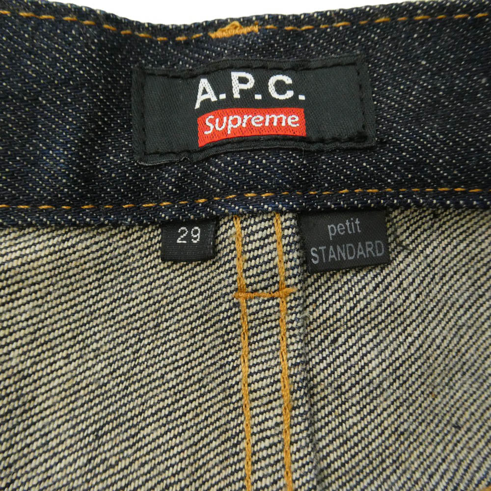Supreme シュプリーム A.P.C. アーペーセー 09AW × A.P.C New Standard Jean Fuck Em アーペーセー 着脱可 ロゴピン付 刺繍 スタンダード デニム パンツ インディゴブルー系 29【美品】【中古】