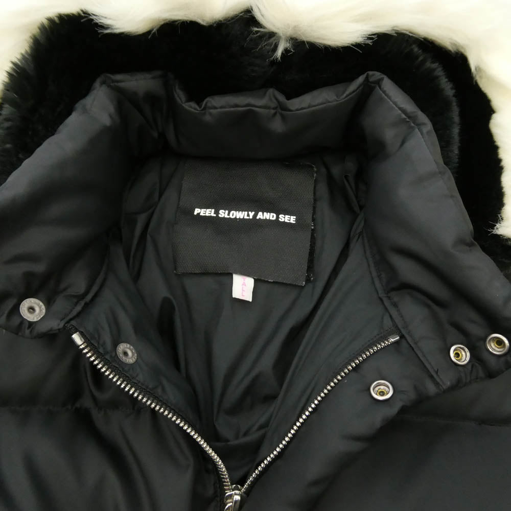A BATHING APE アベイシングエイプ PEEL SLOWLY AND SEE ピール スローリー アンド シー 中綿 着脱可 ファーフード フーディー ジップ ナイロン ジャケット ブラック系 TALL【中古】