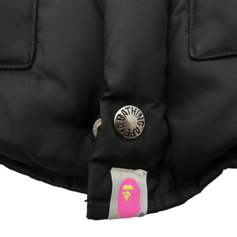 A BATHING APE アベイシングエイプ PEEL SLOWLY AND SEE ピール スローリー アンド シー 中綿 着脱可 ファーフード フーディー ジップ ナイロン ジャケット ブラック系 TALL【中古】