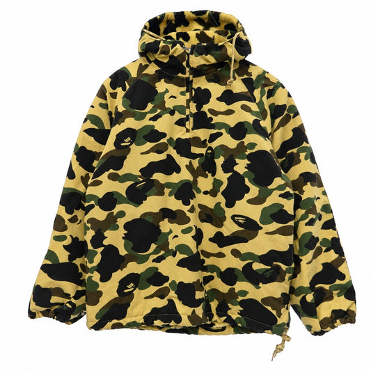 A BATHING APE アベイシングエイプ 90s 00s 1ST CAMO NYLON ANORAK HOODIE ファースト カモ イエローカモ 猿迷彩 裏ボア フリース ナイロン アノラック パーカー S マルチカラー系 S【中古】