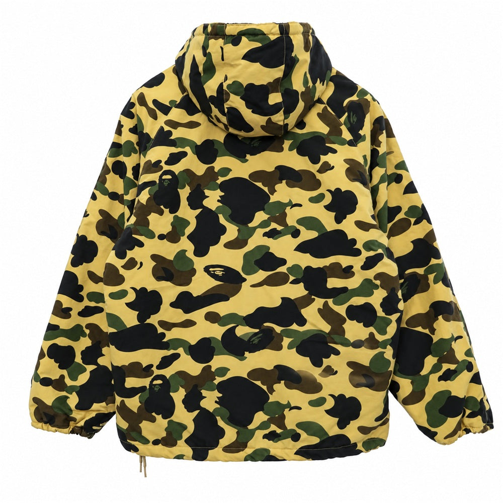 A BATHING APE アベイシングエイプ 90s 00s 1ST CAMO NYLON ANORAK HOODIE ファースト カモ イエローカモ 猿迷彩 裏ボア フリース ナイロン アノラック パーカー S マルチカラー系 S【中古】