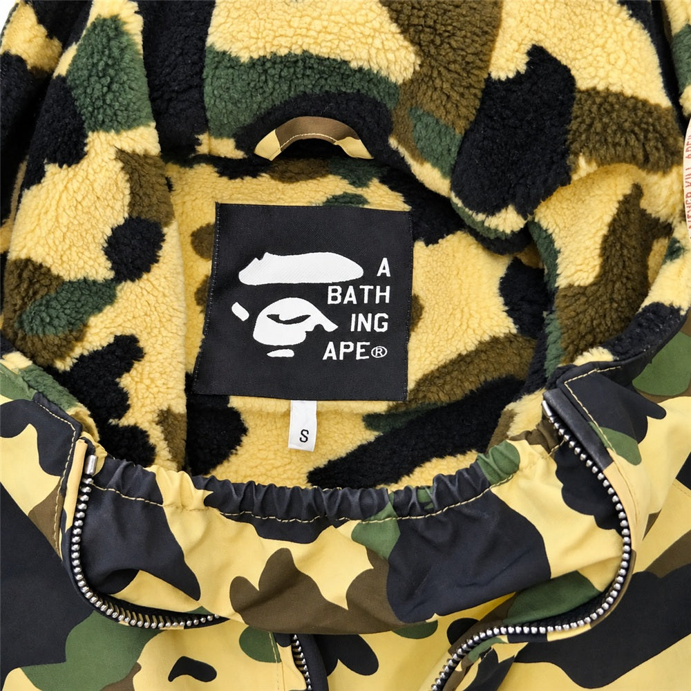 A BATHING APE アベイシングエイプ 90s 00s 1ST CAMO NYLON ANORAK HOODIE ファースト カモ イエローカモ 猿迷彩 裏ボア フリース ナイロン アノラック パーカー S マルチカラー系 S【中古】