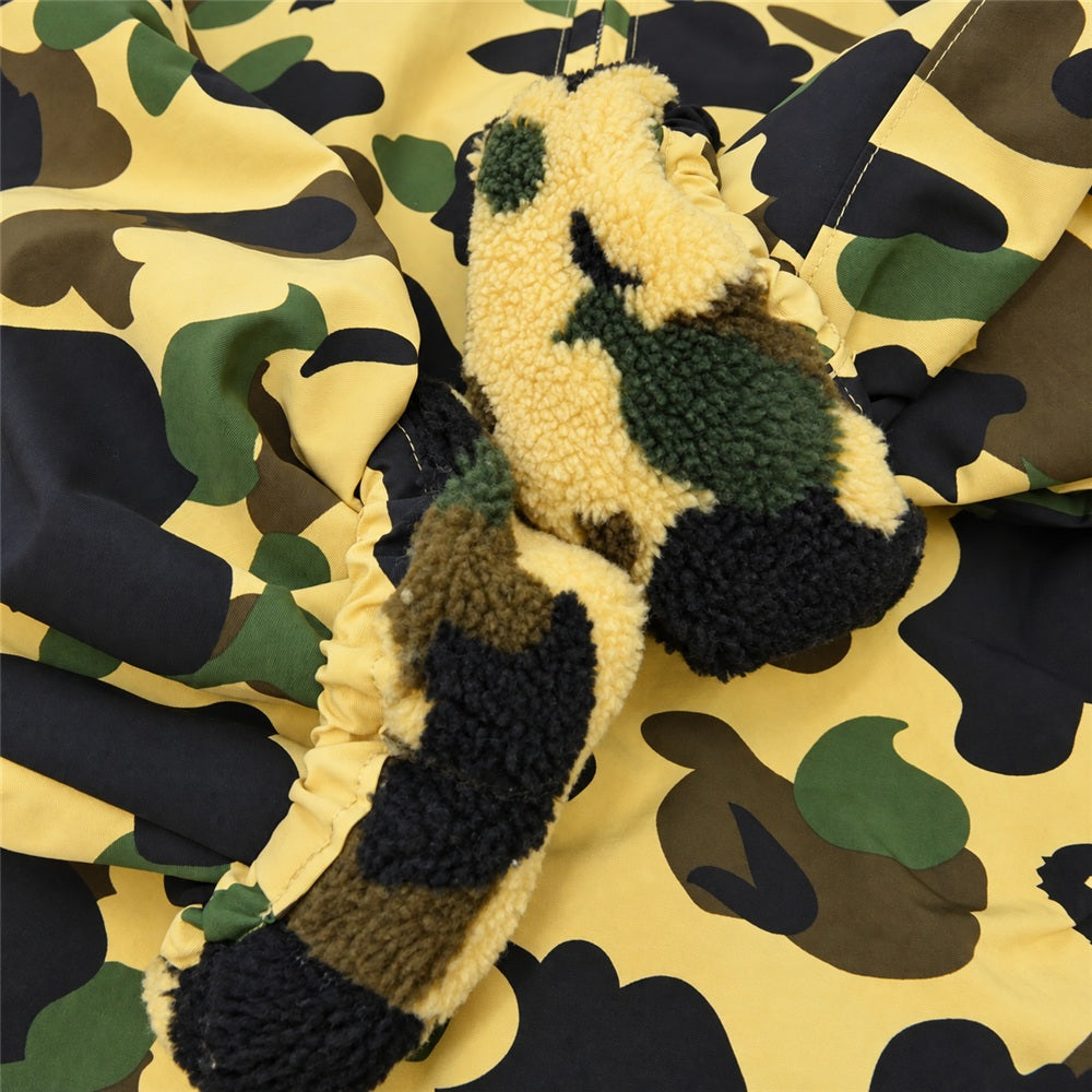 A BATHING APE アベイシングエイプ 90s 00s 1ST CAMO NYLON ANORAK HOODIE ファースト カモ イエローカモ 猿迷彩 裏ボア フリース ナイロン アノラック パーカー S マルチカラー系 S【中古】