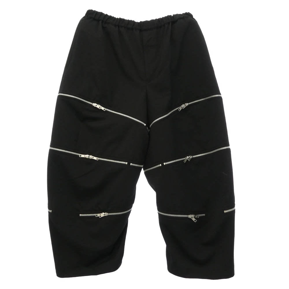 BLACK COMME des GARCONS ブラックコムデギャルソン 26SS 1Q-P022 Zip Through Pants マルチジップ ウール クロップド ギャバジン イージー パンツ ブラック系 L【中古】