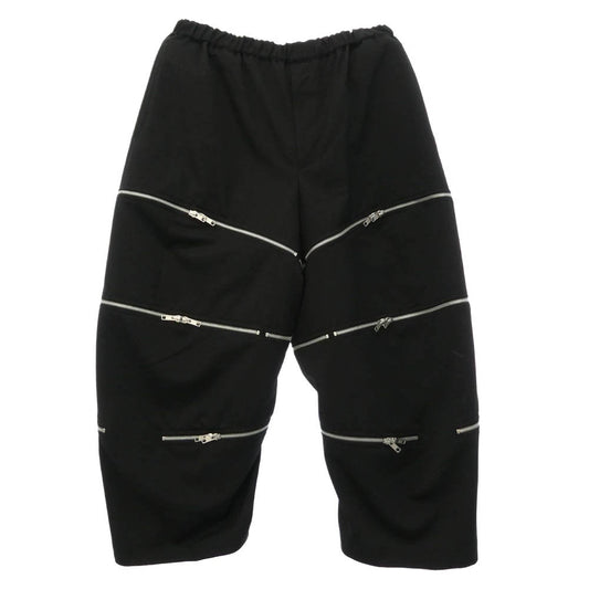 BLACK COMME des GARCONS ブラックコムデギャルソン 26SS 1Q-P022 Zip Through Pants マルチジップ ウール クロップド ギャバジン イージー パンツ ブラック系 L【中古】